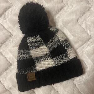 Black and white gingham CC beanie